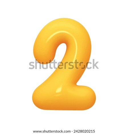Number 2. Two Number sign yellow color. Realistic 3d design in cartoon balloon style. Isolated on white background. vector illustration