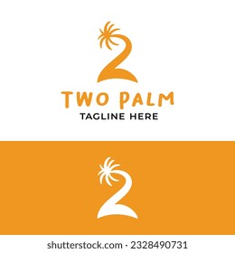 Número 2 Dos con símbolo de palmera e isla en un estilo sencillo mínimo para Beach Relacionado Hotel Resort Restaurante Turismo de viajes Plantilla de diseño