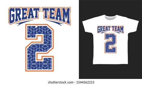 Number 2 vector creative t-shirt Team and apparel trendy awesome design with art shape, good for T-shirt graphics, poster, print and other uses.