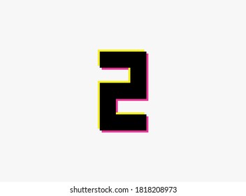 Number 2 vector desing logo. Dynamic, split-color, shadow of  number pink and yellow on white background. For social media,design elements, creative poster, anniversary celebration, greeting and web 