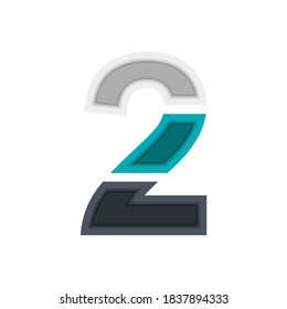 Alfabeto de fuente vectorial número 2, diseño dinámico moderno. Negro, azul irlandés, blanco. Para; elementos de diseño; logotipo, cartel creativo, identidad corporativa, aplicación, etc.