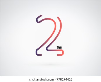 Number 2 vector font alphabet, modern dynamic flat design with brilliant colorful gradient smooth color for your unique elements design ; logo, corporate identity,  application, creative poster & more