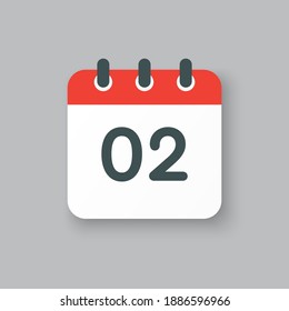 Number 2 - vector icon calendar days. 2th day of the month. Illustration flat style. Date of week, month, year Sunday, Monday, Tuesday, Wednesday, Thursday, Friday, Saturday. Holiday calendare date