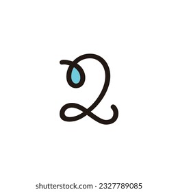 Number 2 water drop geometric symbol simple logo vector