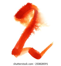 Number 2 written with a brush. Hand drawn letters. Watercolor.