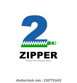 Nummer 2 Zipper-Logo, Vektordesign. Geeignet für Modedesign, Anfangsname, Poster, Karte und Mode-Symbol der Industrie