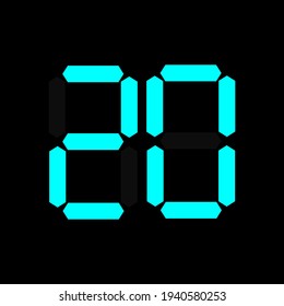 number 20 blue digital on black.