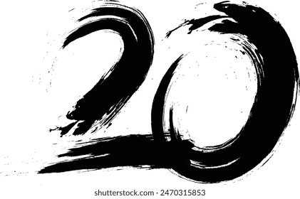 número 20 Pinceladas pinceladas - número Vector pincel, 20 ,Número ,grunge pincel estilo libre fuente, diseñado con escritura a mano en blanco y negro forma de línea, logotipo, símbolo, icono, gráfico, Vector.