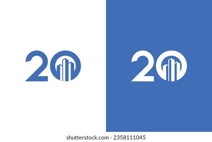 number 20 with building logo design vector graphic symbol icon illustration creative idea