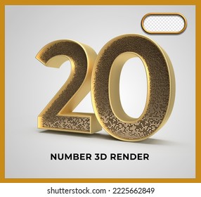 number 20 gold style 3D render luxury