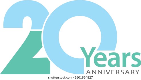 The number 20 is light sky blue and light green for the anniversary celebration and the word years anniversary at the right bottom.