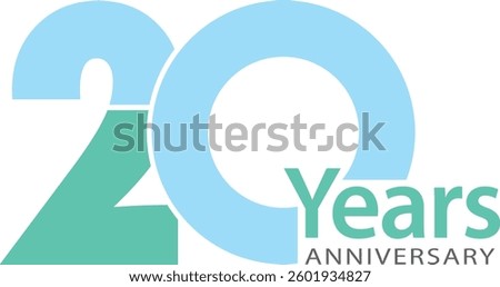 The number 20 is light sky blue and light green for the anniversary celebration and the word years anniversary at the right bottom.