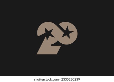 Number 20 Logo, Monogram number 20 formed from the infinity symbol with a star in the negative space, usable for business and anniversary logos, flat design logo template, vector illustration
