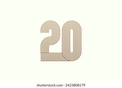 Logotipo número 20. Estilo multilínea del logotipo del número 20 del monograma. utilizable para logotipos de empresas y aniversario. plantilla de logotipo de diseño plano. ilustración vectorial