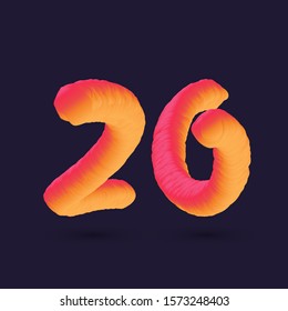 Number 20 twenty, 3D multi colour gradient digit icon vector template.
