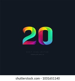 Number 20 twenty multi colour digit icon vector template.