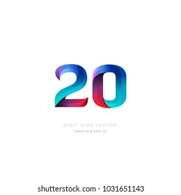 Number 20 twenty multi colour digit icon vector template.