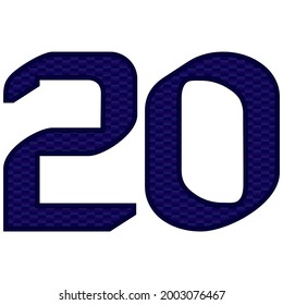 Nummer 20 Vektorgrafik. Blaue Zahl 20 mit abstraktem Muster einzeln auf weißem Hintergrund
