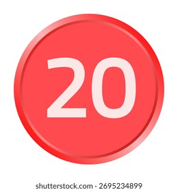El número "20" de fuente blanca está impreso dentro de un círculo rojo.