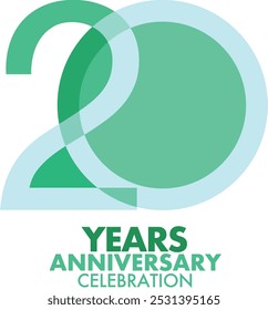 number of 20 years anniversary celebration logo style in green monochrome color, isolated on white background.