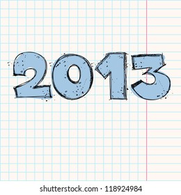 Number 2013  in sketch-style on a writing-book-background. Vector illustration