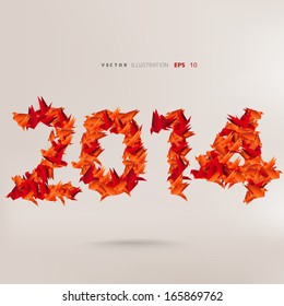 Number 2014 with origami birds
