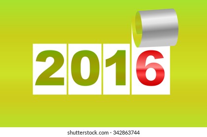 Number 2016. Metallic background sheet of  with curl. New Year background. Christmas background. Vector EPS10.

