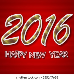 Number 2016.Colorful 2016 happy new year greeting on a red background.Gold text design