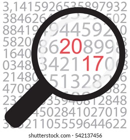 The number 2017 in PI under a magnifying glass.