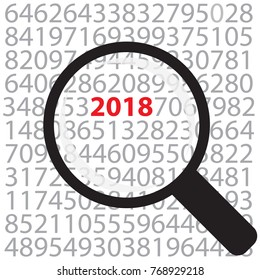 The number 2018 under a magnifying glass.