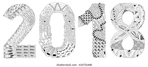 Number 2018 Zentangle. Vector decorative object