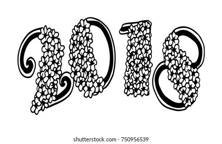 Number 2018 Zentangle. Vector decorative object