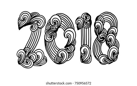 Number 2018 Zentangle. Vector decorative object
