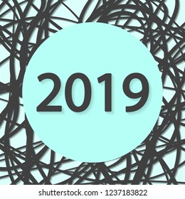 number 2019 in a circle on an abstract background of lines