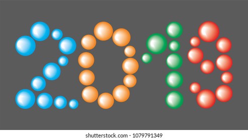 Number 2019 from colored Balls on the black Background