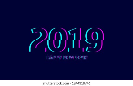 Number 2019 with glitch effect. 2019 vector for your new year designs. vector illustration