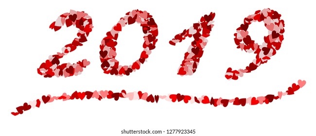 The number 2019 made of red hearts