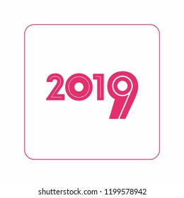 Number 2019 – minimalist isolated icon in pink. Icon minimalist for feminist poster, postcard, flyer. Isolated logo for feminist protest march in pink. Women power protest. Year 2019 minimalist icon.