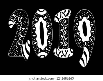 Number 2019 Zentangle. Vector decorative object