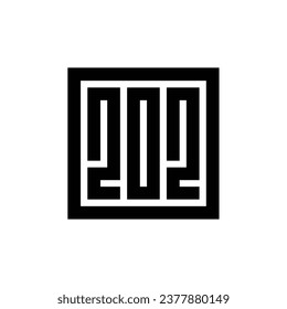 Number 202 square logo design template vector elements, black on white background