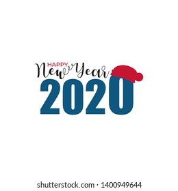 Number 2020 in red santa claus hat. Merry Christmas and Happy New Year celebration card, poster or banner template. Vector illustration of chinese new year of the rat. Calendar sign cover design.