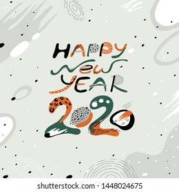 Number 2020. Vector decorative object. Greeting card with inscription Happy New Year 2020. 