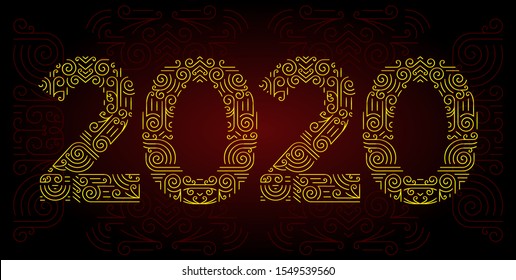 Number 2020 year patterned with floral shapes, isolated on white. 2020 for decorate calendar, banner, poster, invitation, card, adult coloring book.