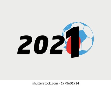 Number 2021 and soccer ball. Vector graphics.