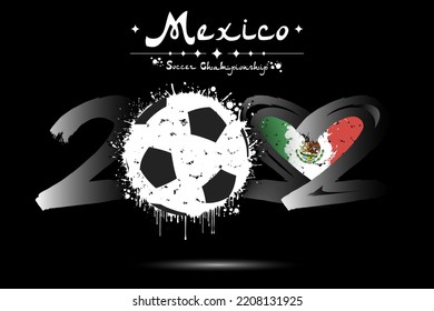 Número 2022, formado por una pelota de fútbol en lugar de un cero y un corazón en los colores de la bandera de México, formado de dos dos mirándose el uno al otro. Ilustración del vector en el fondo aislado