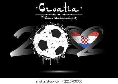 Number 2022, consisting of a soccer ball instead of a zero and a heart in the colors of the flag of Croatia, formed from two twos looking at each other. Vector illustration on isolated background