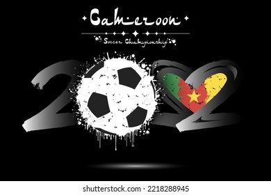 Number 2022, consisting of a soccer ball instead of a zero and a heart in the colors of the flag of Cameroon, formed from two twos looking at each other. Vector illustration on isolated background
