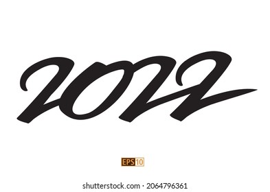 The number 2022 as hand drawn black script for use in the New Year's celebrations on T-Shirts,  greetings cards or other printed material