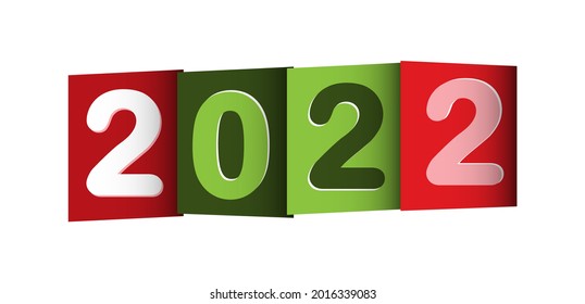 number 2022 on square sheets. The new year is 2022. Merry Christmas and Happy New Year. Vector illustration.
