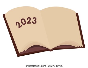 Number 2023 on a book, cartoon vector illustration.